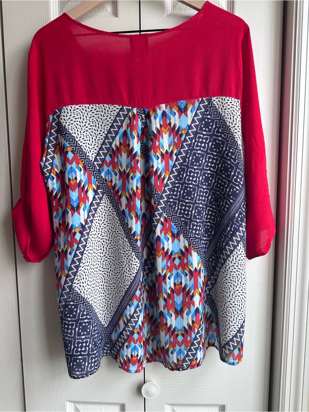 bobeau Red Multi-Pattern Geometric Raglan Blouse - Picture 4 of 15